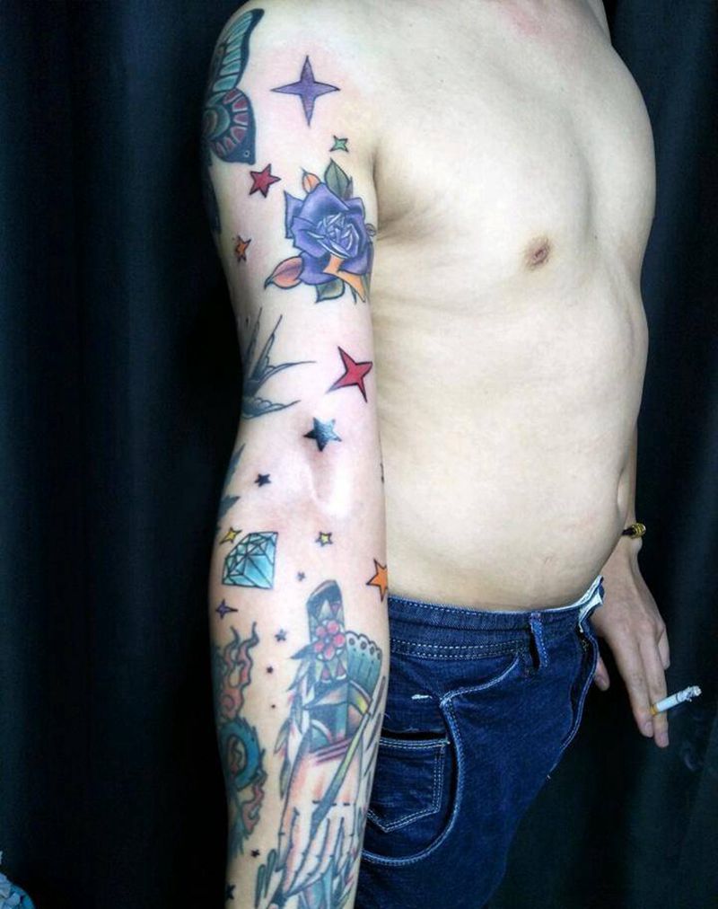 欧美拼接花臂纹身图片