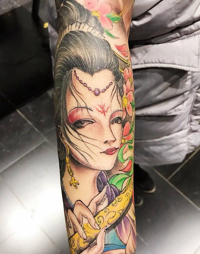 小臂艺伎纹身图片_手臂纹身图案