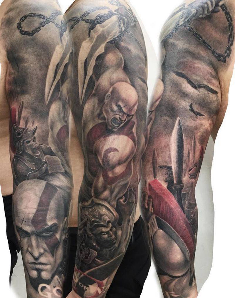 战神纹身图片_手臂欧美写实纹身图案
