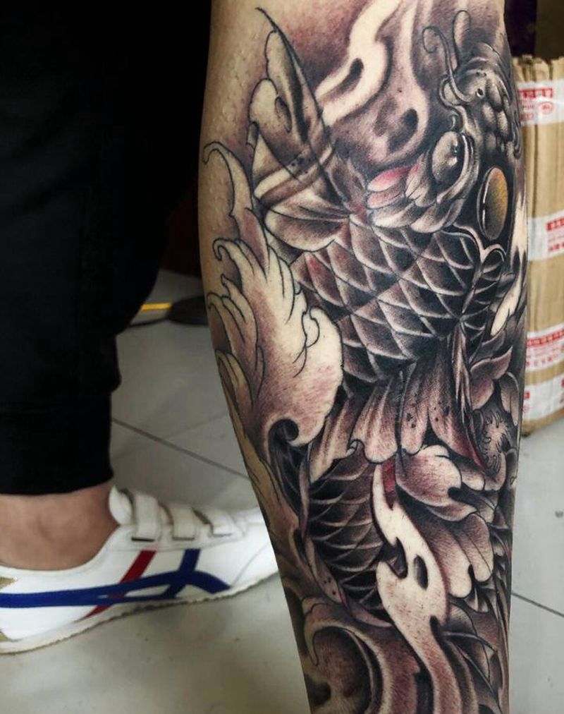 鲤鱼，无痛效果纹身图片_新传统纹身图案