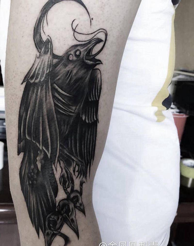 乌鸦纹身图片_欧美写实纹身图案