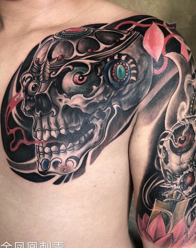 半甲客人自带图案纹身图片_老传统纹身图案