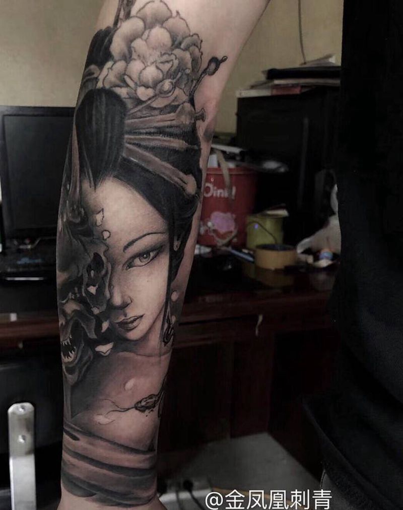 艺妓纹身图片_新传统纹身图案