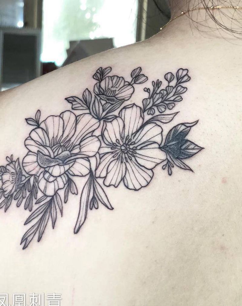 素花纹身图片_背部纹身图案