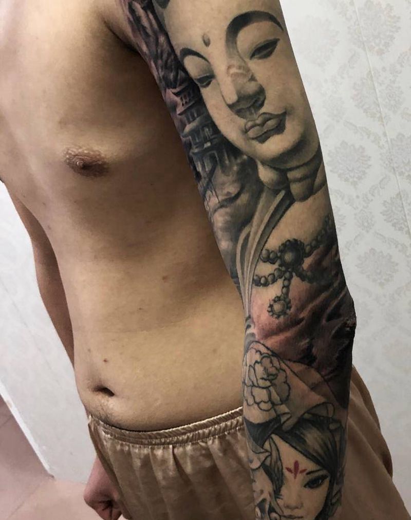 佛，艺妓纹身图片_手臂纹身图案