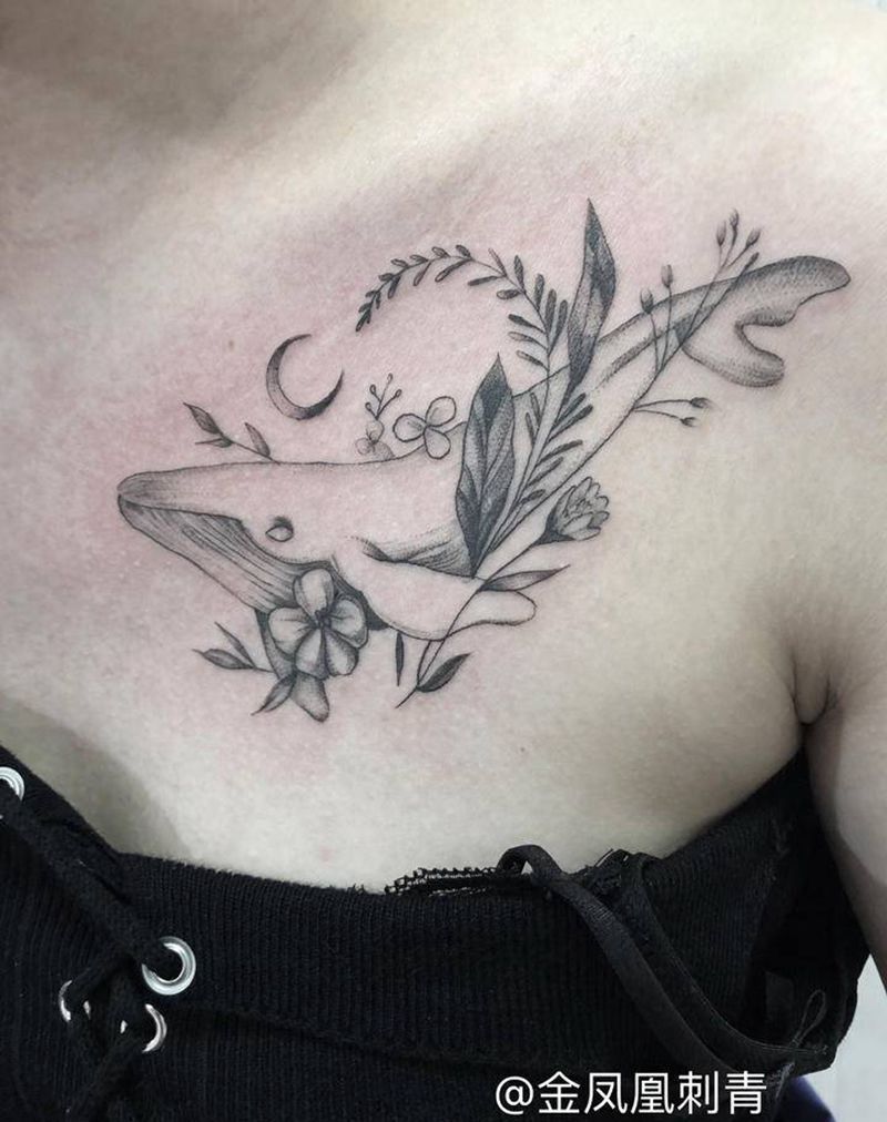 鲸鱼纹身图片_胸部纹身图案