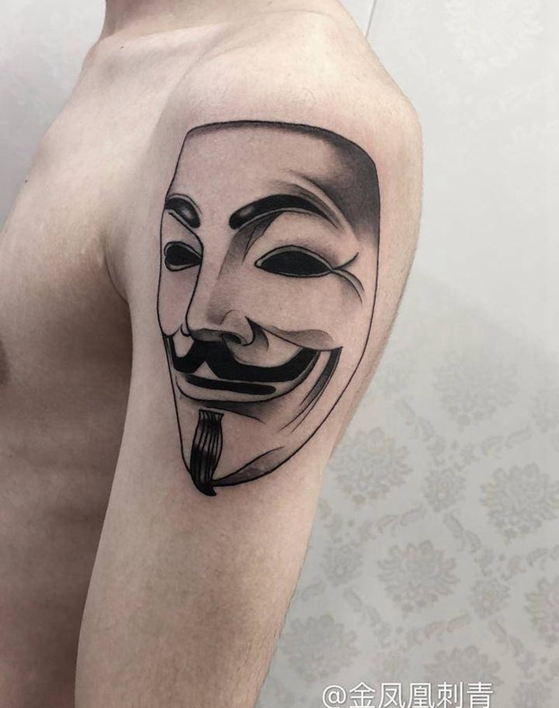 大v面具纹身图片_手臂纹身图案