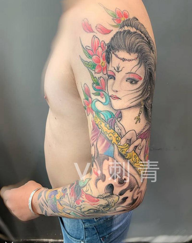 艺伎纹身图片_手臂新传统纹身图案