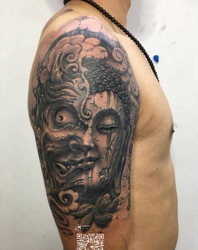 佛魔修改纹身图片_手臂新传统纹身图案