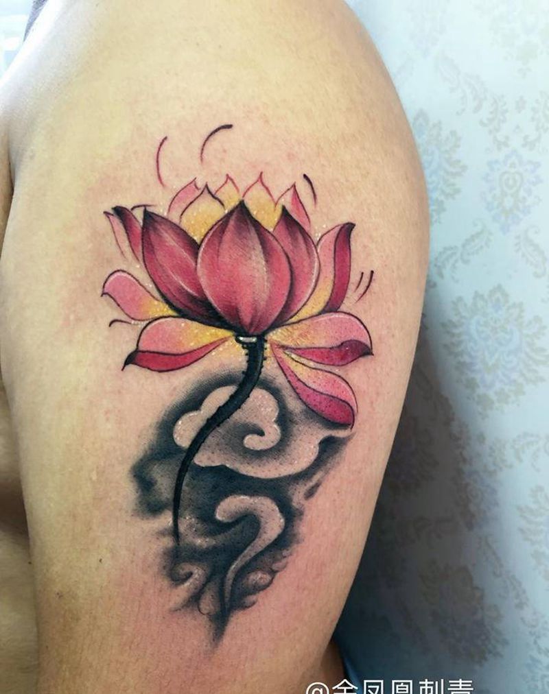 莲花纹身图片_手臂纹身图案