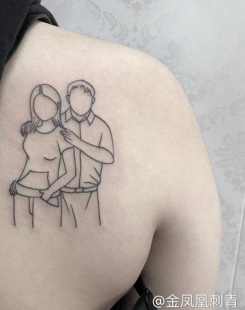 父母的简笔画纹身图片_肩部纹身图案