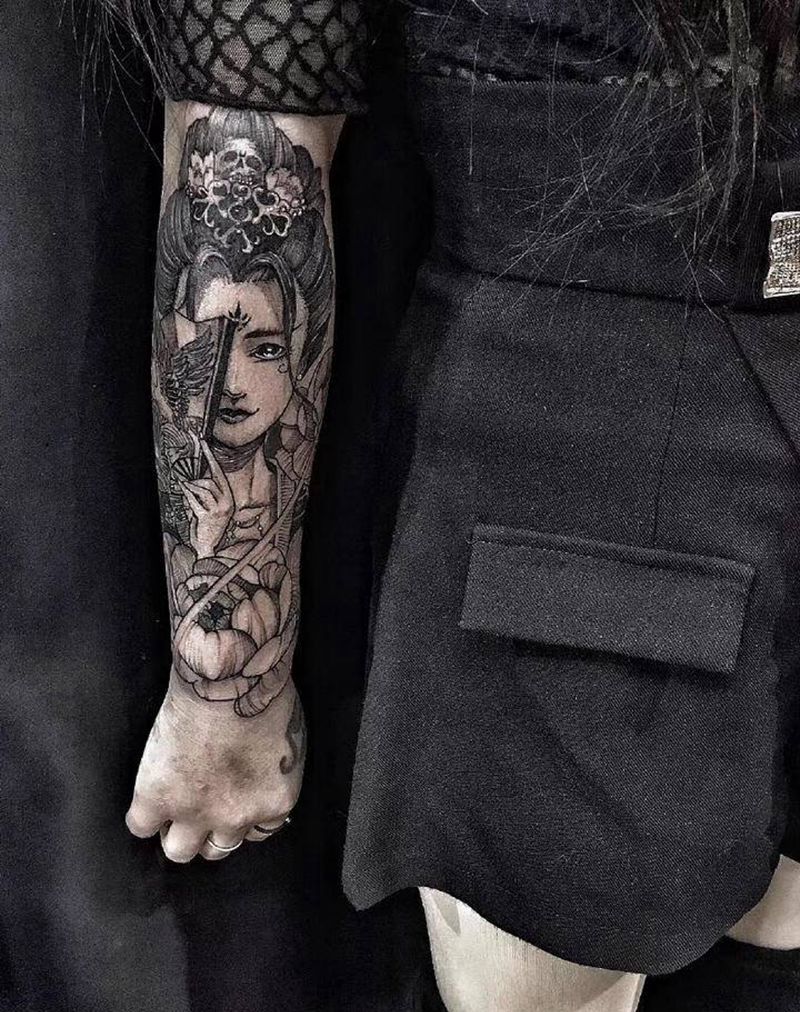 艺妓纹身图片_手臂新传统纹身图案