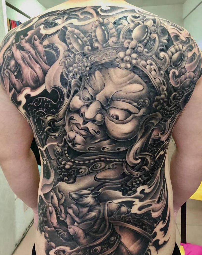 黄财神纹身图片_背部纹身图案