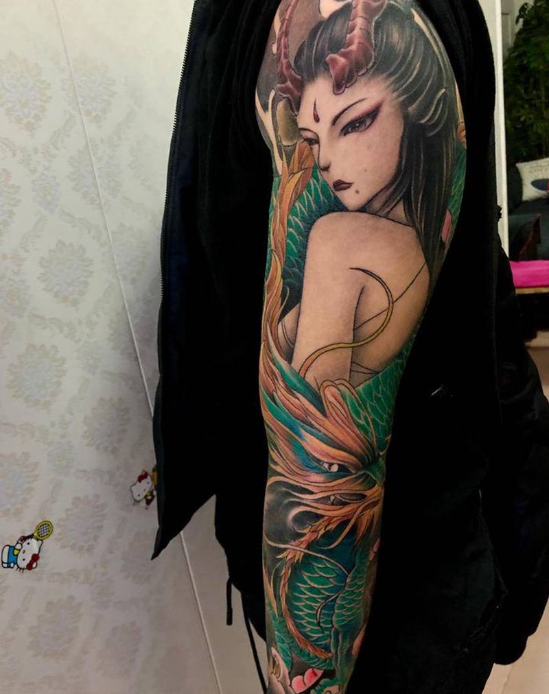 龙妓纹身图片_手臂纹身图案