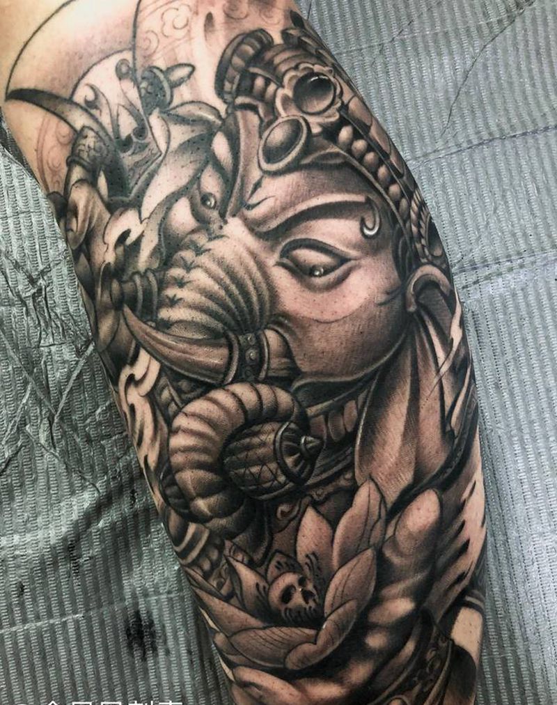 象神未完纹身图片_腿部纹身图案