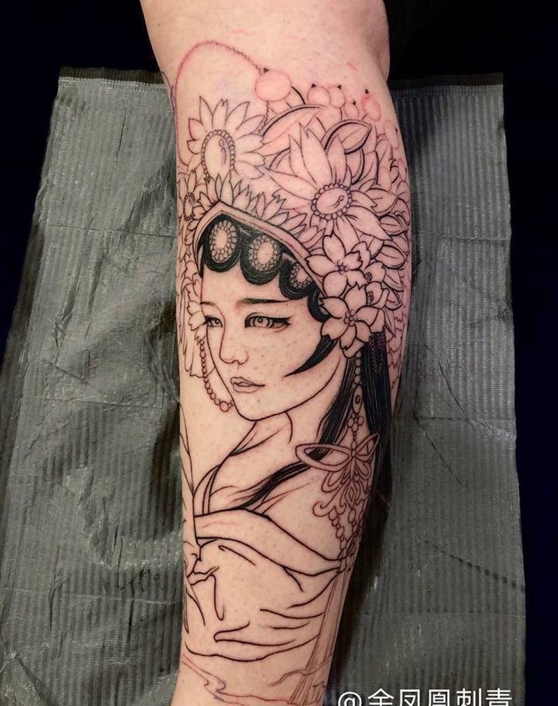 花旦未完纹身图片_腿部纹身图案