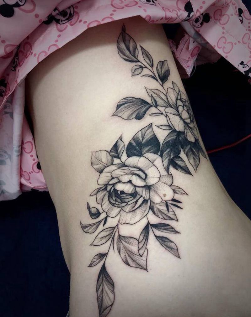 素花遮盖纹身图片_腹部纹身图案