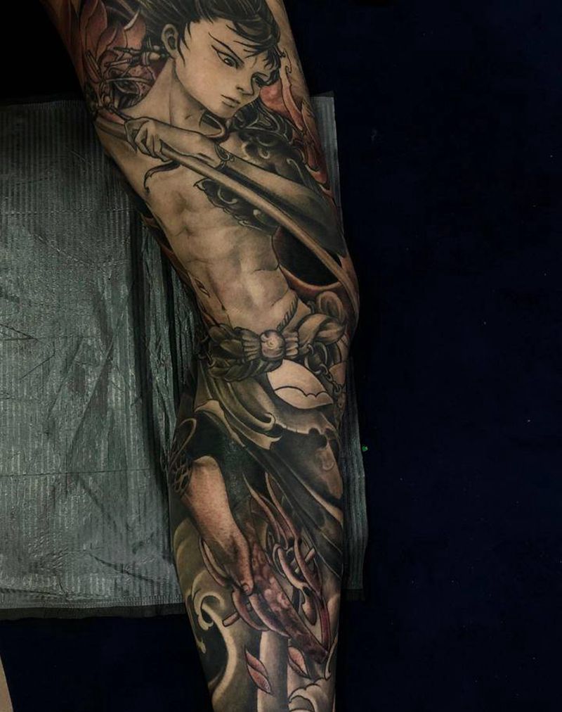 花腿纹身图片_腿部纹身图案