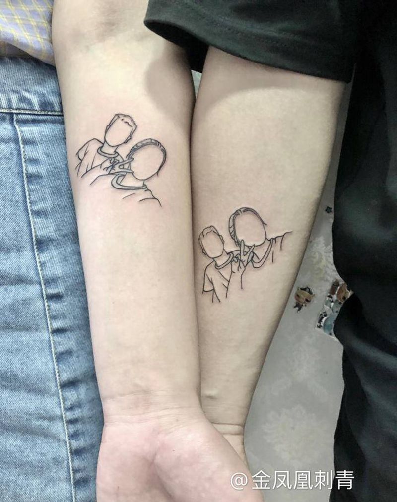 情侣简笔画纹身图片_手臂纹身图案