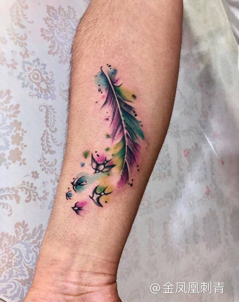 羽毛纹身图片_手臂纹身图案