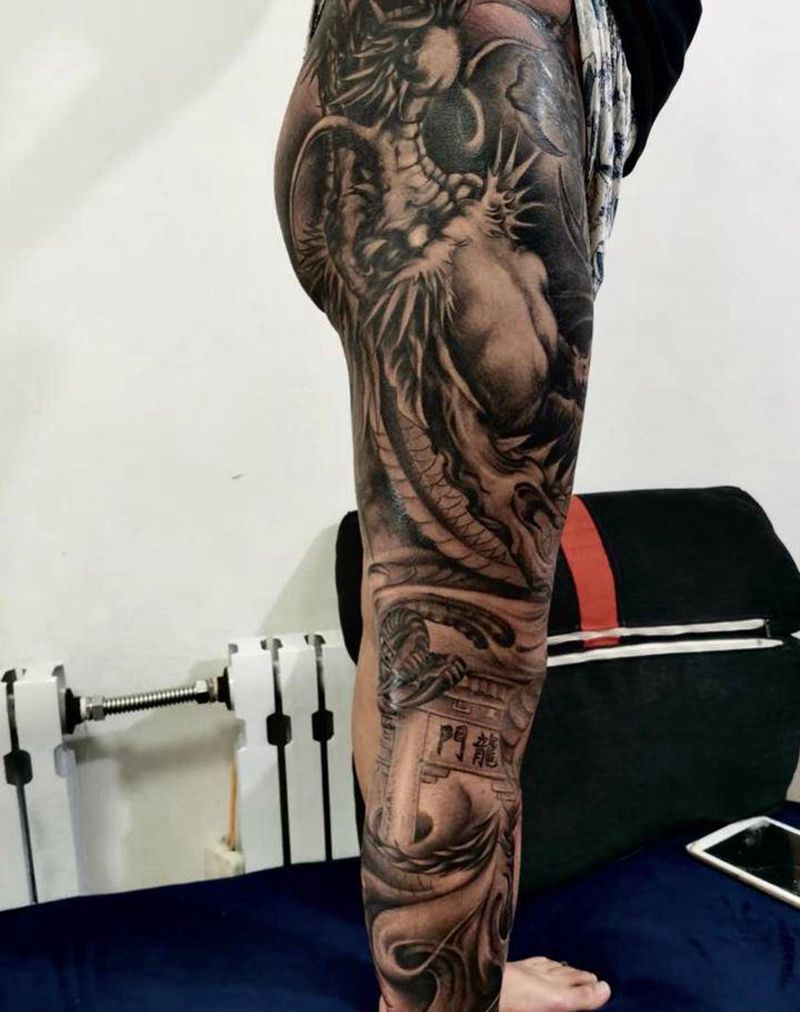 龙纹身图片_腿部纹身图案