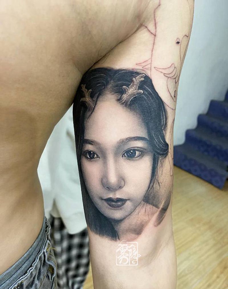 肖像纹身图片_手臂欧美写实肖像纹身图案