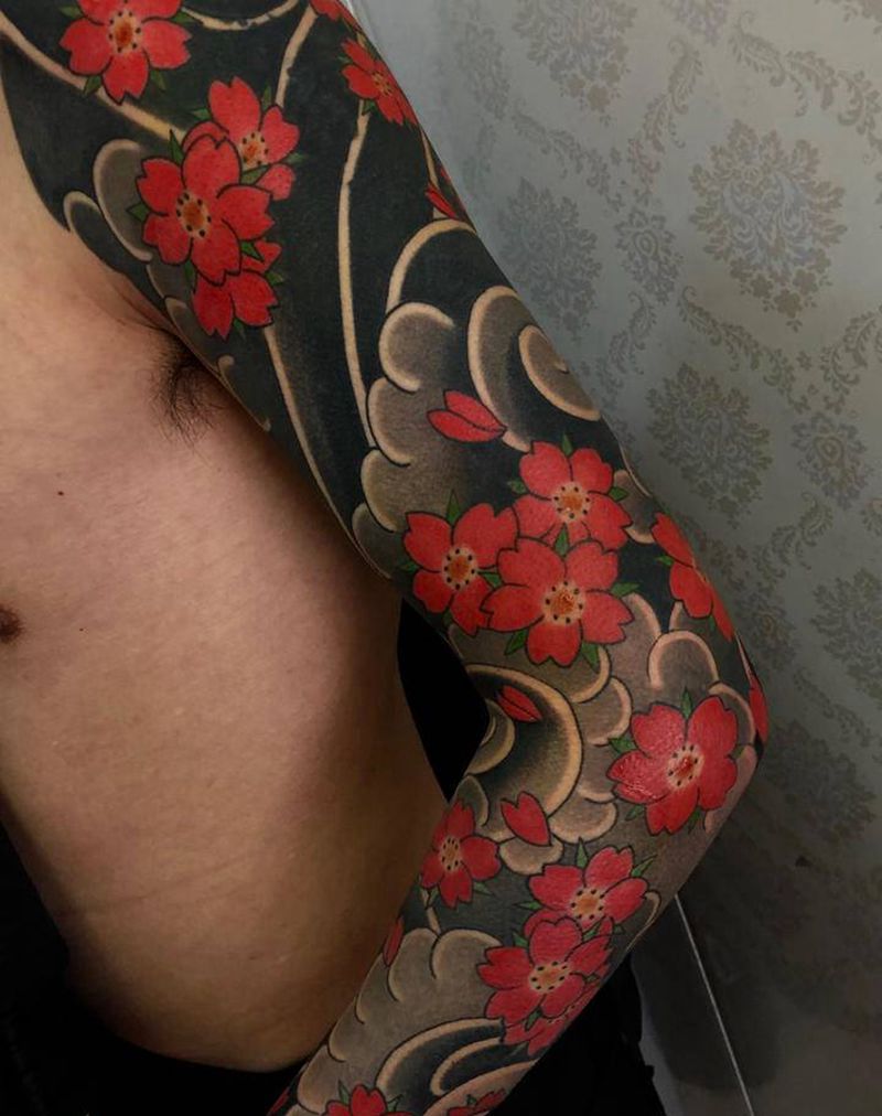 樱花臂纹身图片_手臂纹身图案