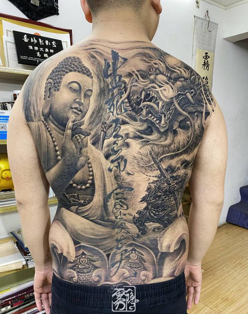 伏妖篇纹身图片_背部新传统大圣纹身图案