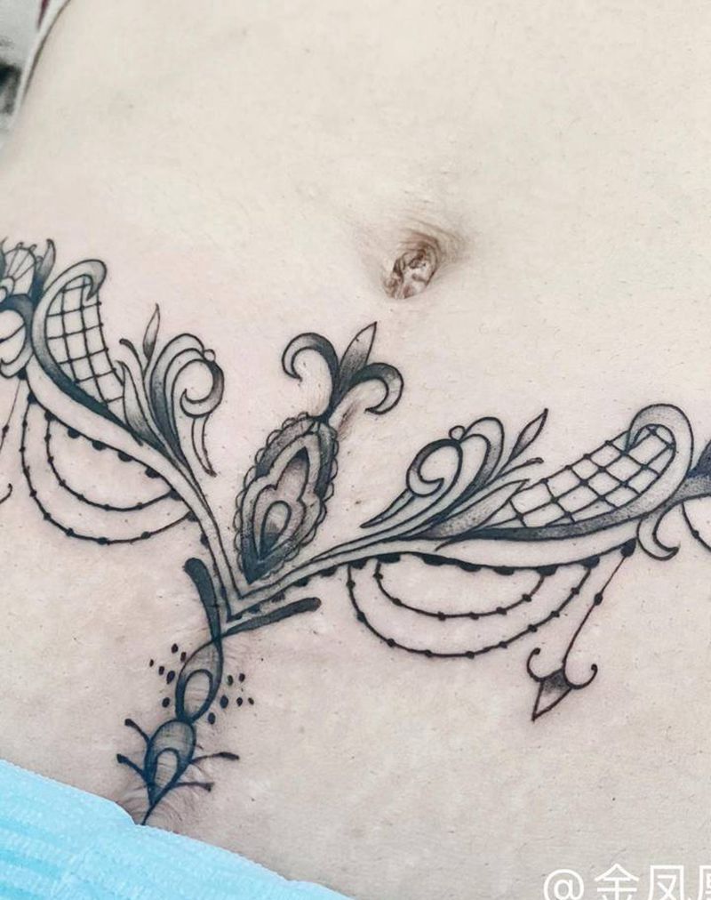 遮疤纹身图片_腹部纹身图案