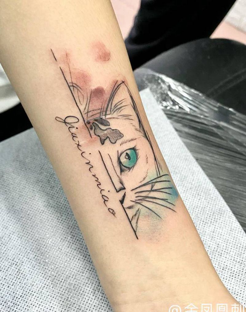 猫咪纹身图片_手臂纹身图案