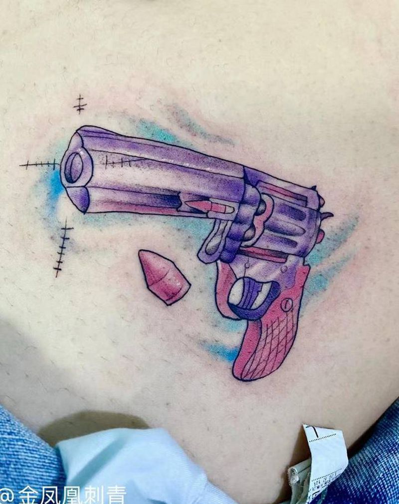 手枪纹身图片_腹部纹身图案