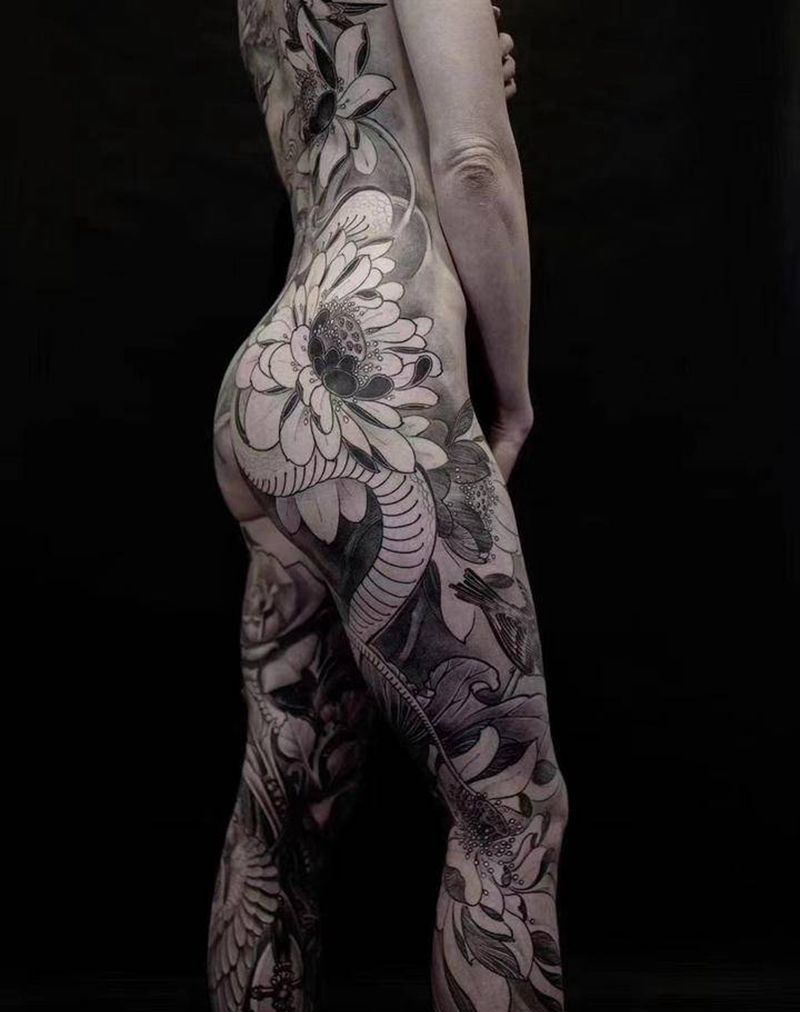 通体纹身图片_背部新传统纹身图案