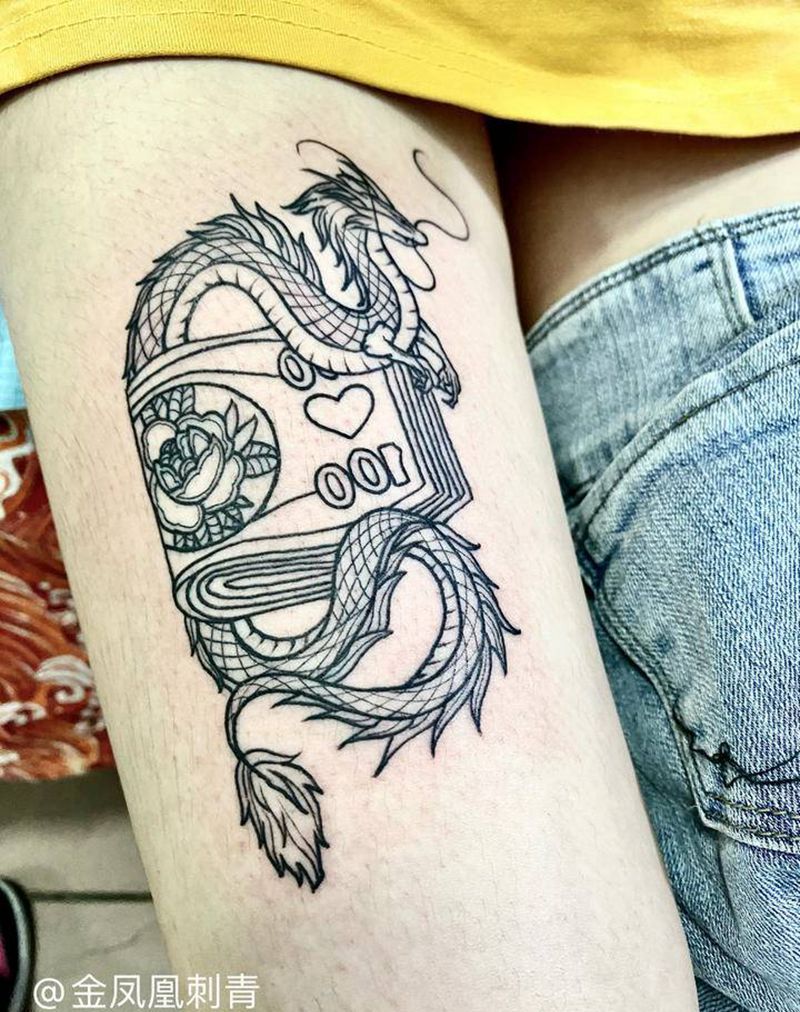 小龙纹身图片_腿部纹身图案