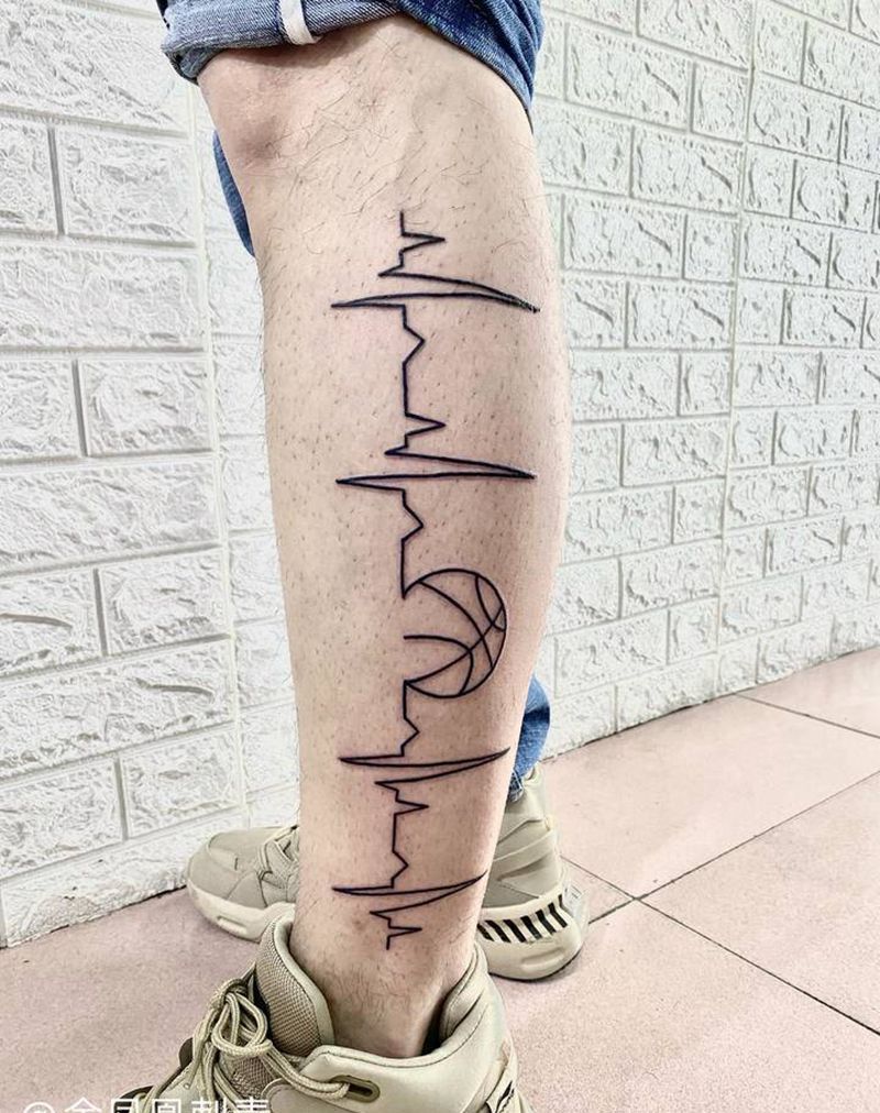 心电图纹身图片_腿部纹身图案