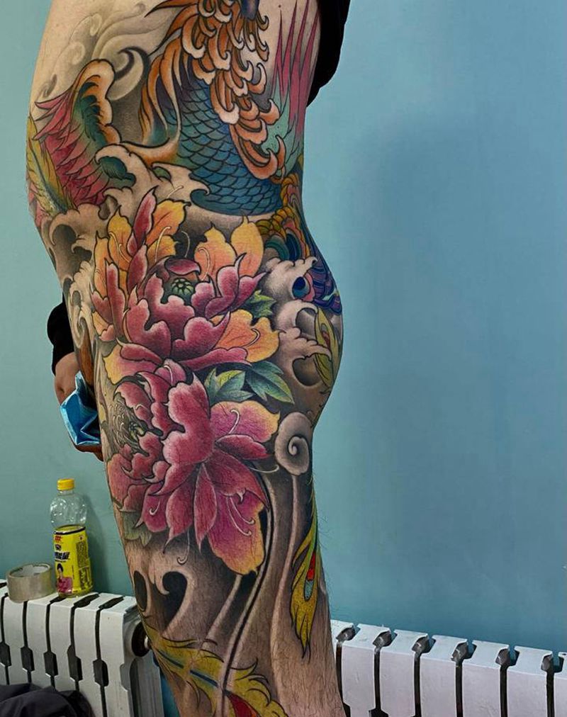 凤凰纹身图片_腿部纹身图案