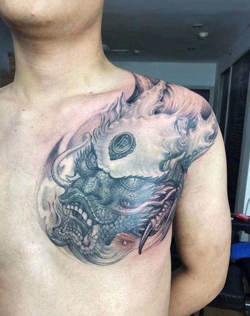 龙头纹身图片_胸部纹身图案