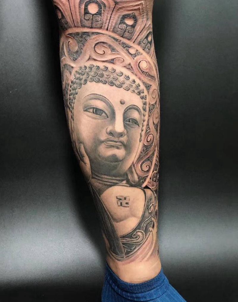 佛纹身图片_腿部纹身图案