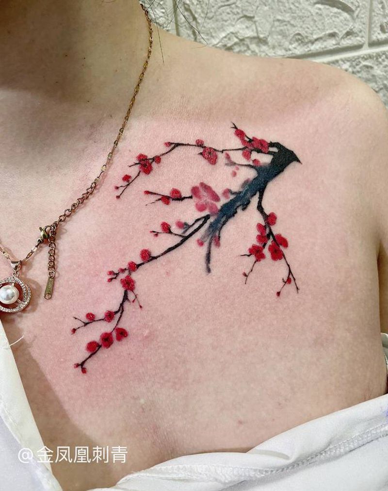 修改梅花纹身图片_胸部纹身图案