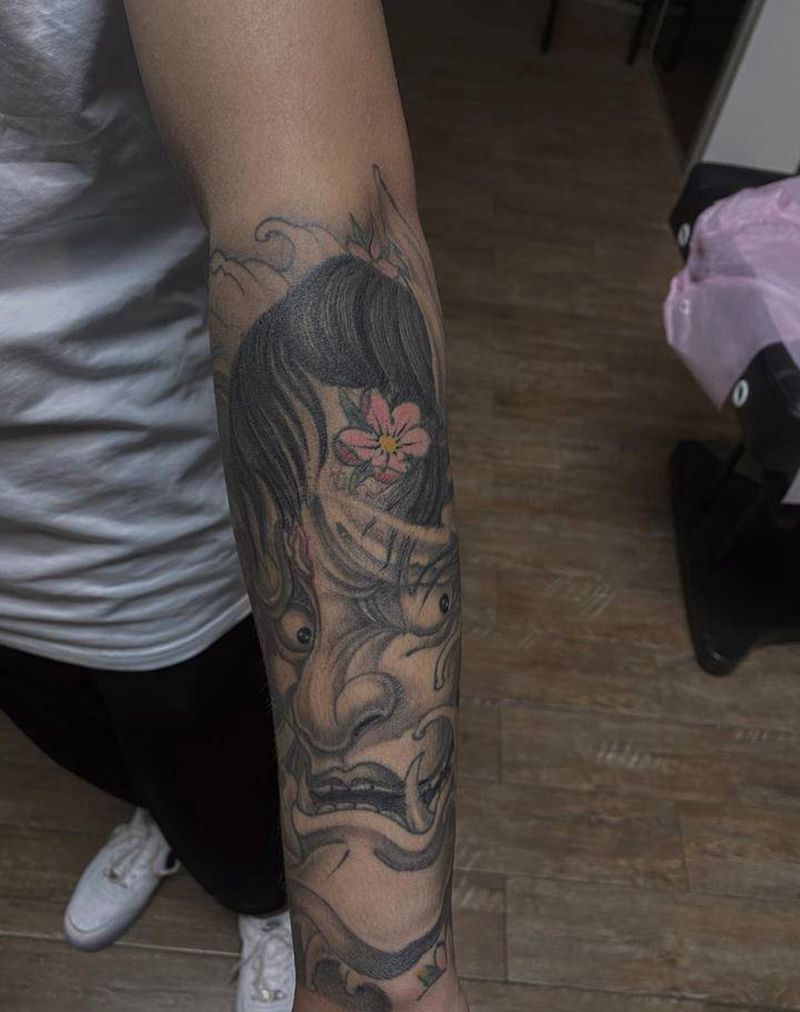 般若上色纹身图片_手臂新传统纹身图案