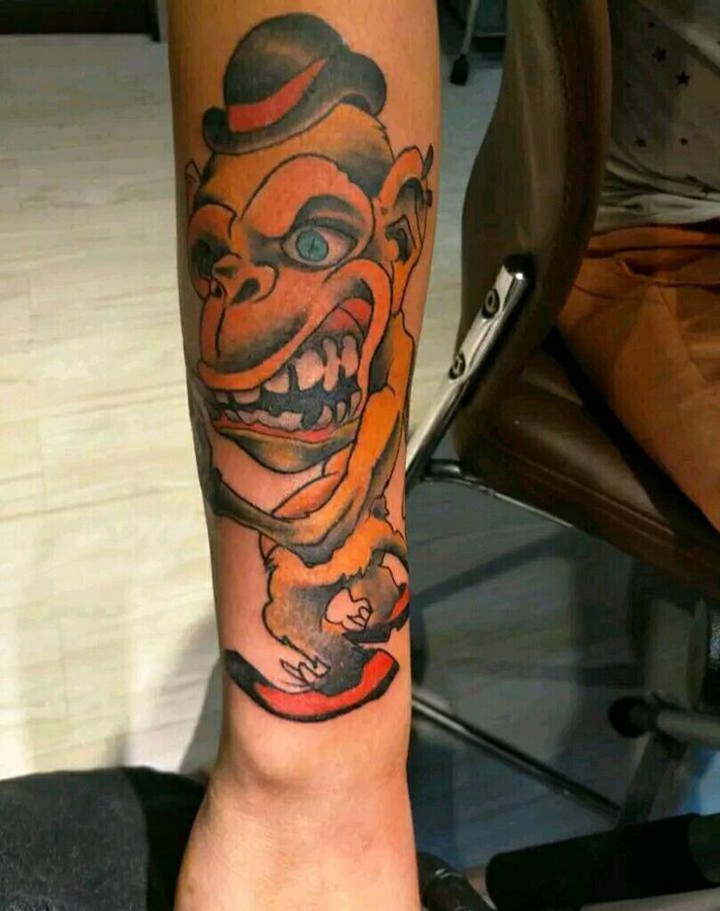 流氓猴纹身图片_手臂欧美动物成品纹身图案