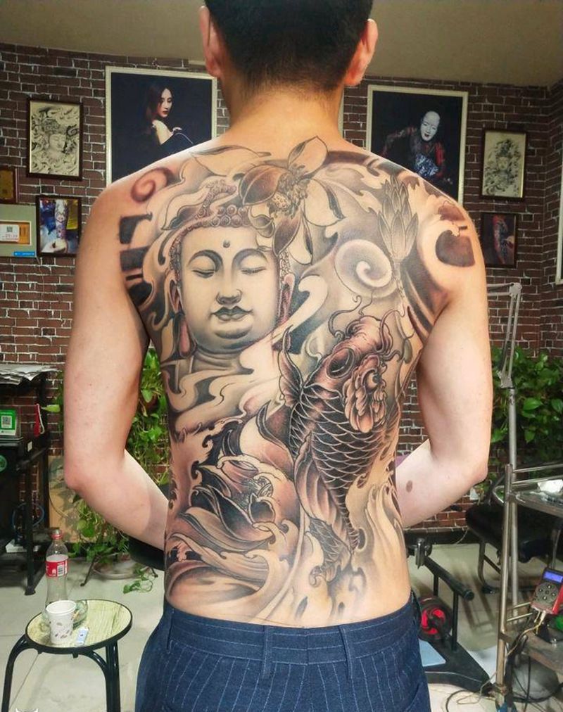满背纹身图片_背部新传统纹身图案