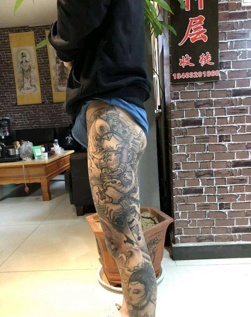 徒弟特价花腿恢复好纹身图片_腿部新传统纹身图案