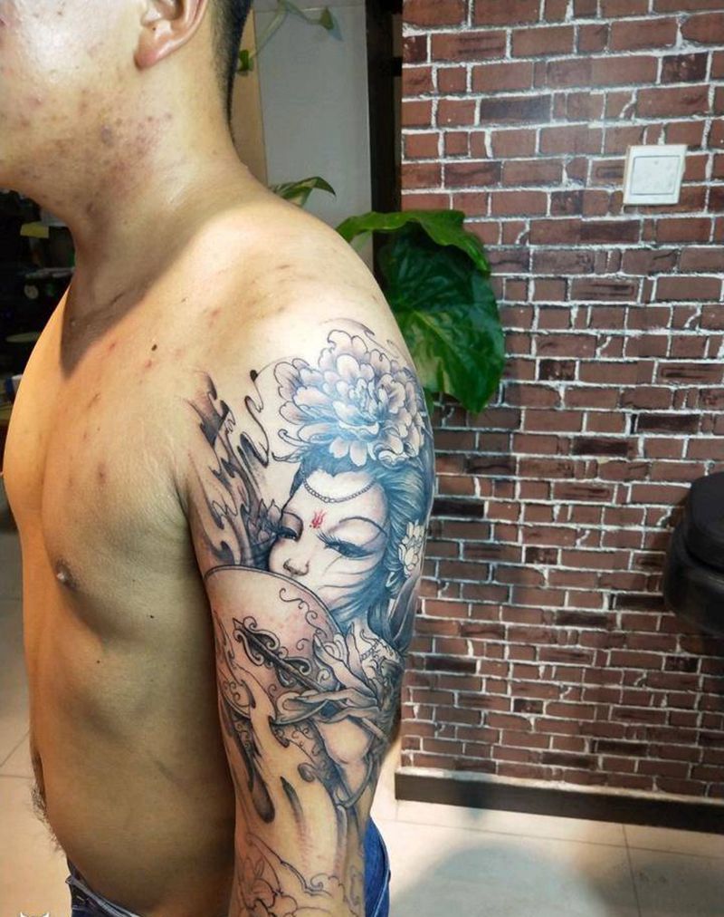 艺妓纹身图片_手臂传统人物成品纹身图案