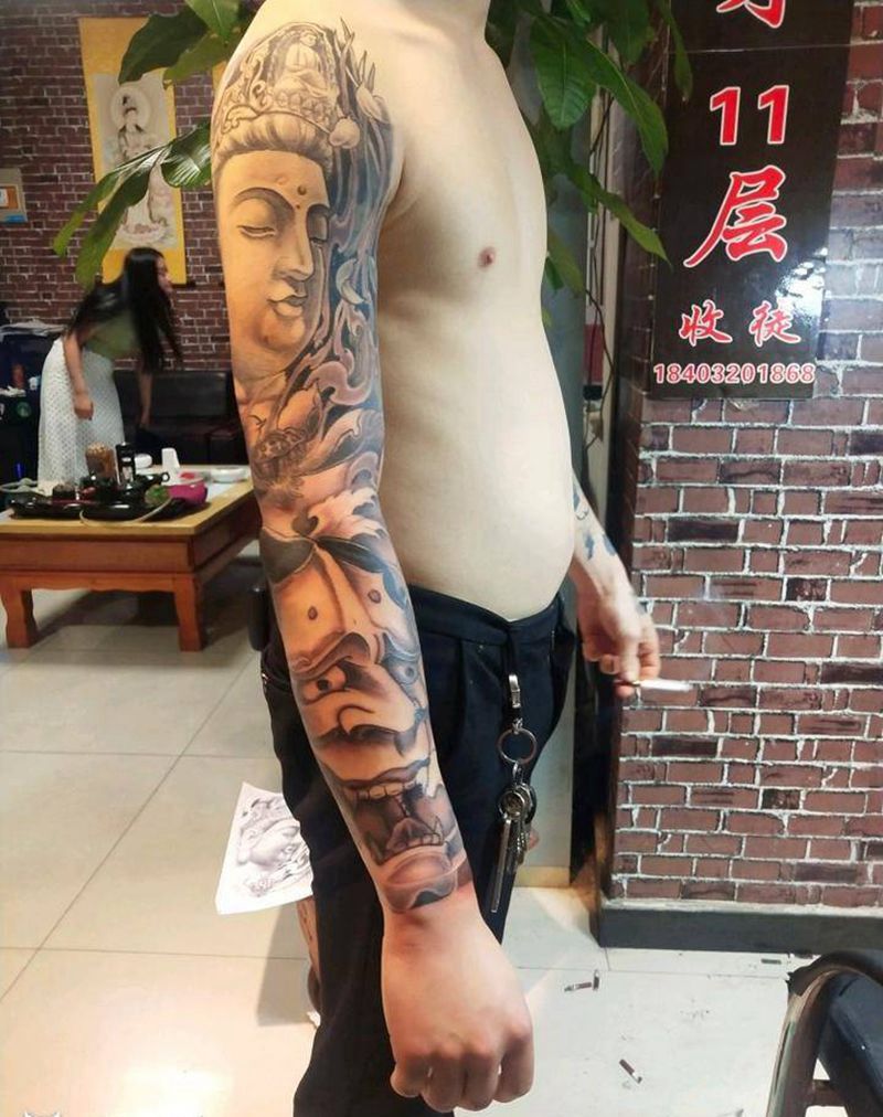 花臂纹身图片_手臂新传统纹身图案