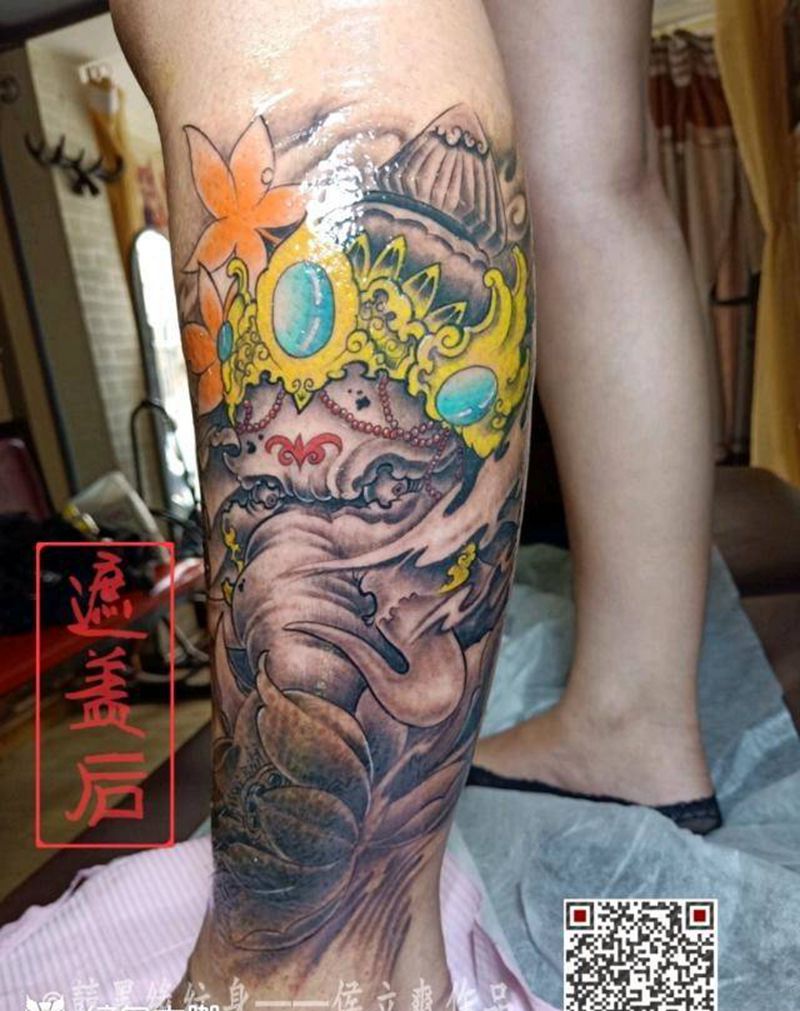 小腿象神纹身图片