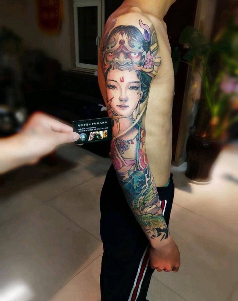 艺妓纹身图片_颈部肩部手臂传统写实动物人物植物鬼神成品纹身图案