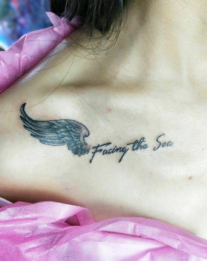 驻店师傅小翅膀纹身图片_胸部清新字符原创纹身图案