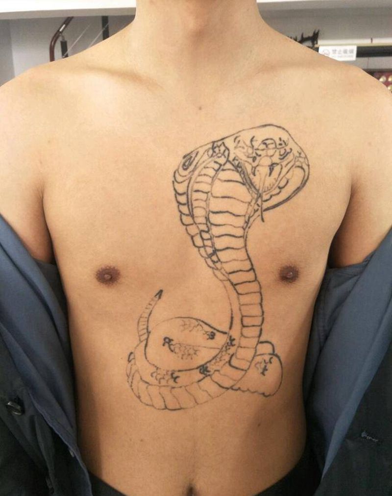 六牙白象纹身图片_胸部腹部新传统欧美写实纹身图案