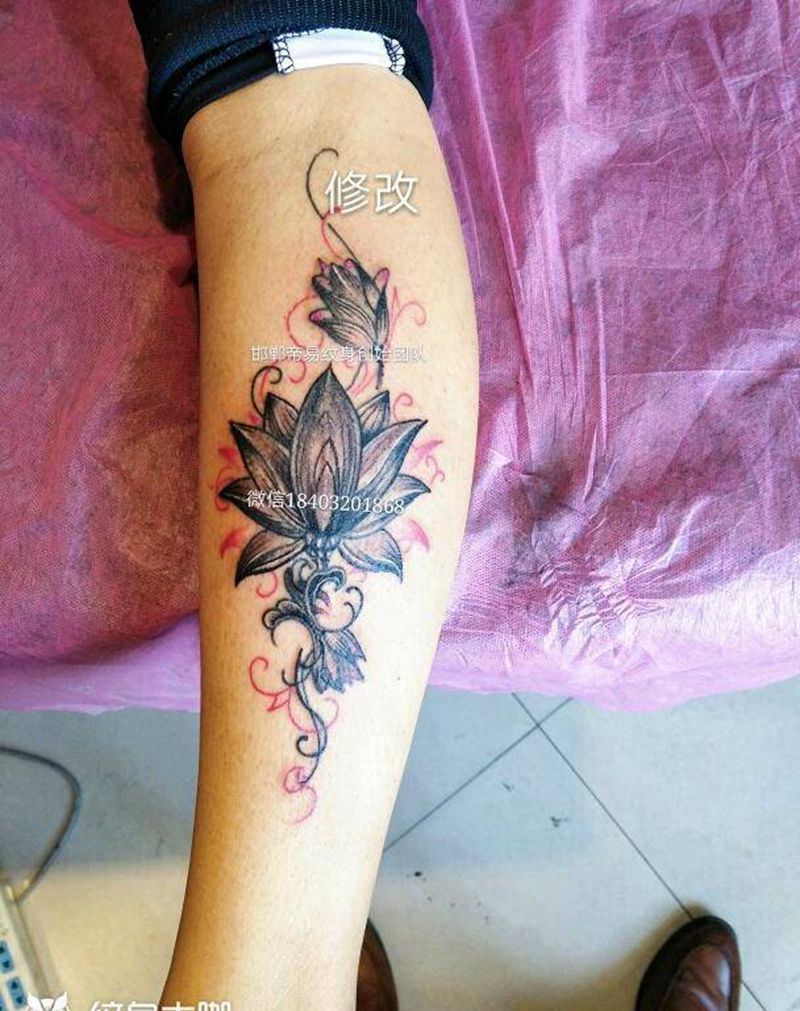 修改别人的线条纹身图片_脚部传统清新几何植物静物成品纹身图案