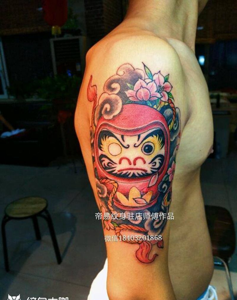 不倒翁达摩蛋纹身图片_肩部胸部传统人物鬼神成品手稿纹身图案
